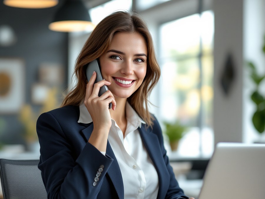 A consultant on a call at her desk